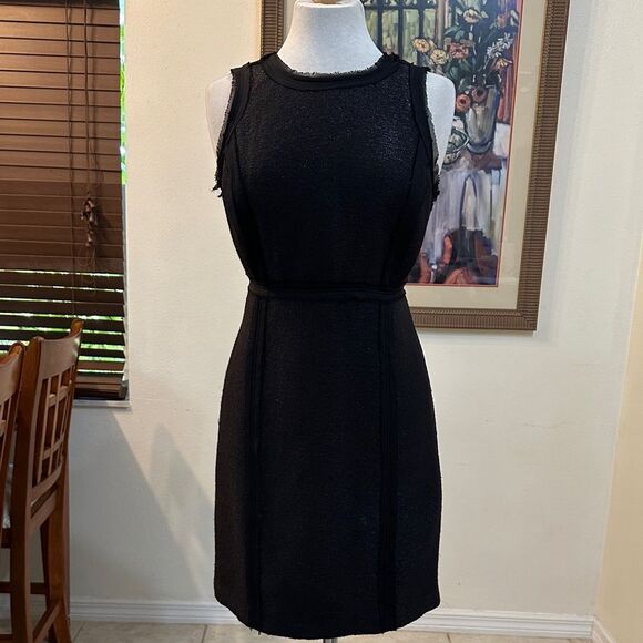 Michael Kors Black Tweed Fringe Shimmer Sleeveless Dress Size 6 - Picture 7 of 11